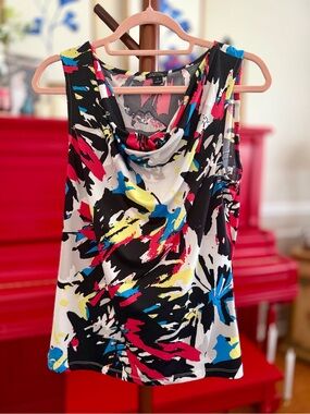 Tahari Multicolor Cowl Neck Sleeveless Abstract Print Top
